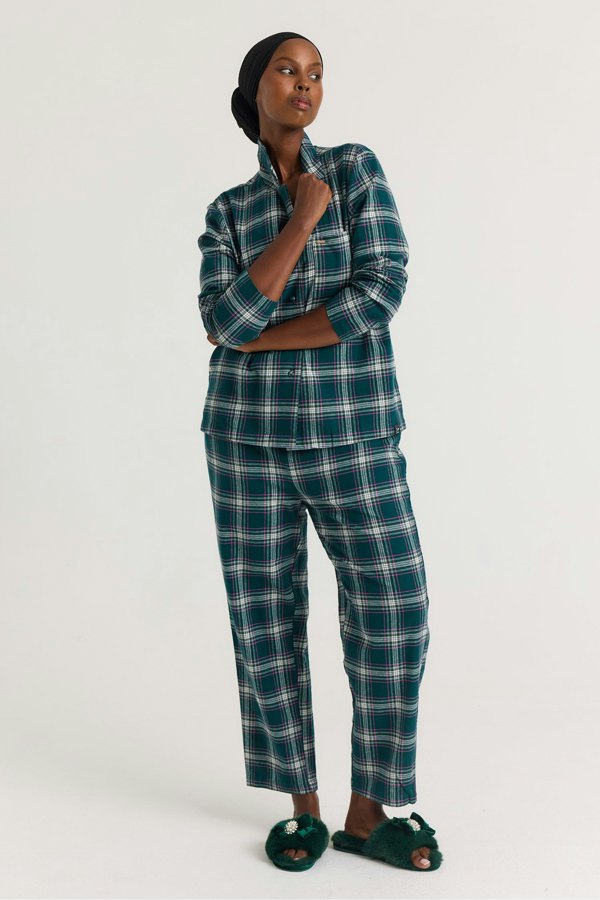 Plaid Long Pyjama Set in Green - Pajamas