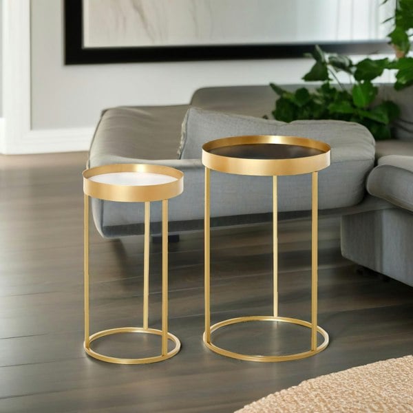 Rafaelo Mobilia Set Of 2 Nesting Tables With Metal Gold Frame