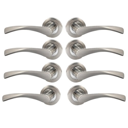 EDH Door Hardware EDH Duo Twist Door Handles – Satin Chrome Lever on Round Rose – Modern Internal Door Handles 4 Pairs