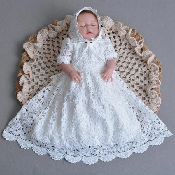 Cinda Lace Christening Gown with Bonnet