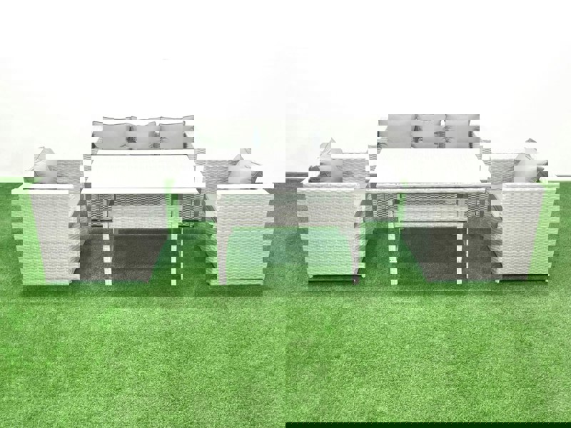 Fimous Garden Dining Set Outdoor Rattan Furniture Set with Sofa Dining Table 2 Chairs Light Grey Mixed