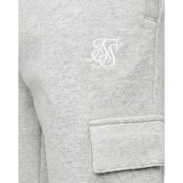 SikSilk Mens Logo Cargo Jogging Bottoms - Grey Marl - 