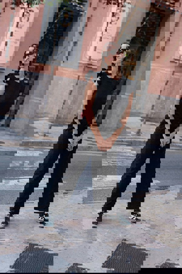 Gini London Black Stretch Texture Frill Elasticated Waist Jumpsuit