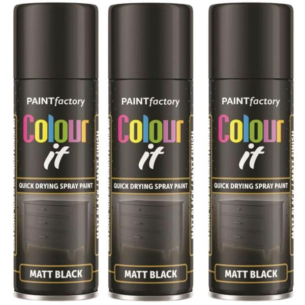 Paint Factory 3X  Black Matt Spray Paint 250ml