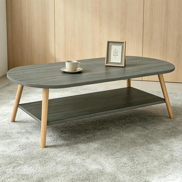 Havendro Grey Modern Double-Layer Coffee Table Space-Saving Living Room Side Table Easy to Assemble