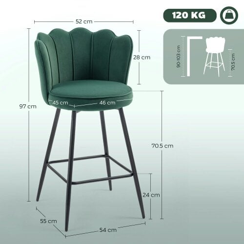Wyld Haus Ralu Velvet Dark Green Lotus Style Bar Stools Set Of 2 With Sculpted Seat