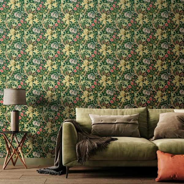Hoopla Walls Lily Ogee - Forest Green 10m Wallpaper