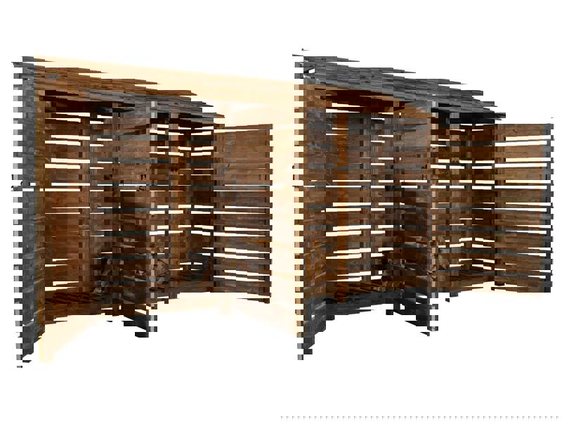 Arbor Garden Solutions Slatted Wooden Log Store with Doors W-335cm, H-126cm or 180cm, D-88cm - Brown Finish