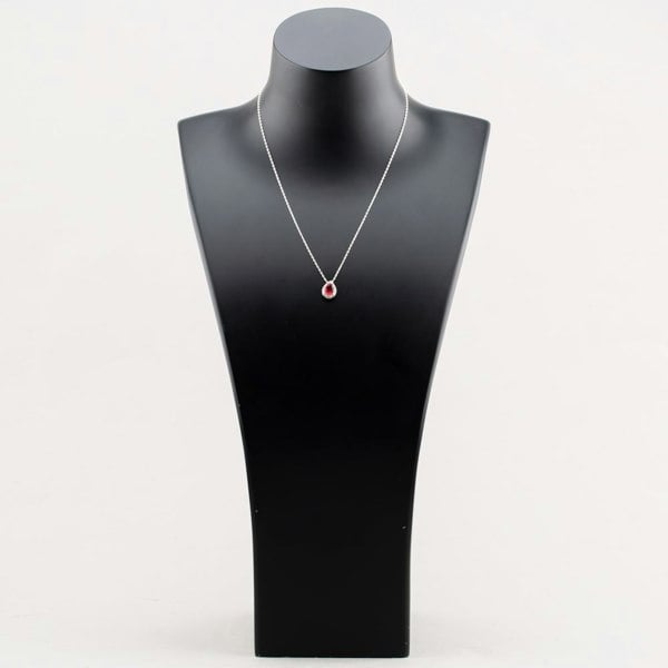 T. H. Baker Sterling Silver Red Cubic Zirconia Teardrop Halo Necklace 8.19.3384