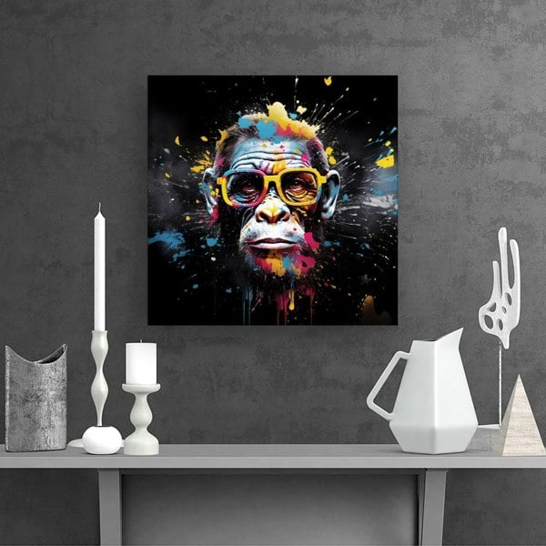 Warren Reed Coloured Splash Art Monkey Face Canvas