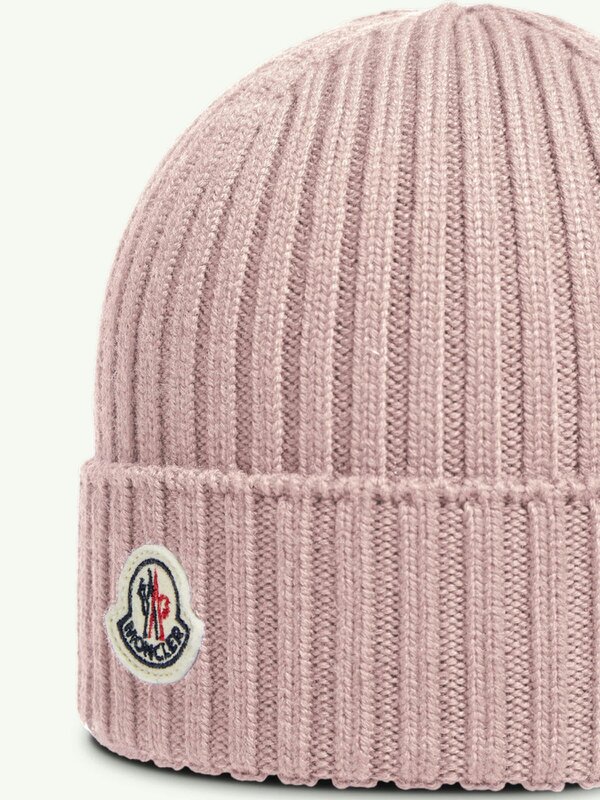 Moncler Enfant Girls Wool Logo Beanie Hat in Pink