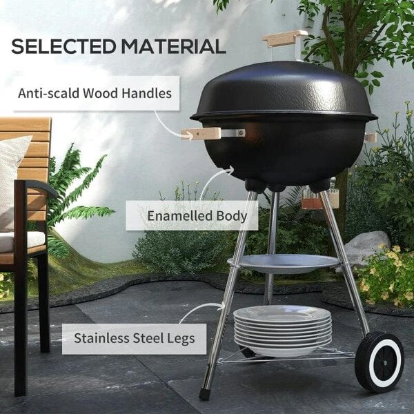 Bobobiy Portable Round Kettle Charcoal Grill BBQ Smoker with Lid Outdoor Heat Control Party Patio Barbecue Garden