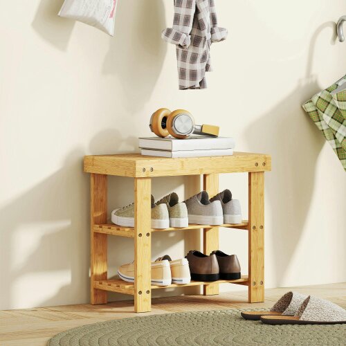 Wyld Haus Tono Keel Bamboo Natural 2 Tier Shoe Storage Bench