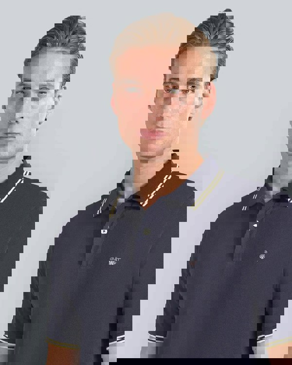 GANT Mens Contrast Tipping Polo 433 Evening Blue