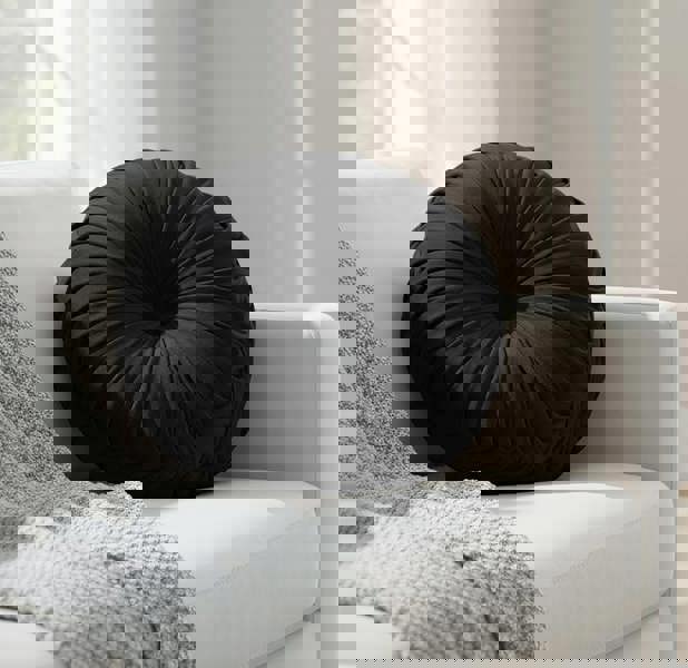 ANYHOUZ Round Pleated Velvet Pillow Soft Cushion Fill