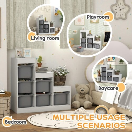 AIYAPLAY 3-Layer Kids Toy Storage Unit with 6 Removable Bins, Grey
