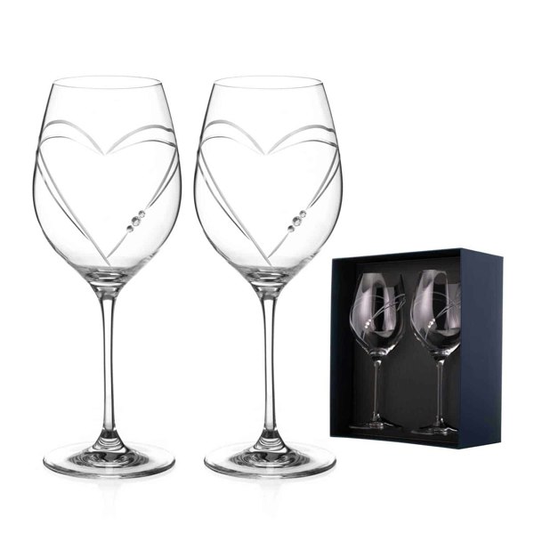 Diamante Hearts Red Wine Glasses Adorned with Crystals by Swarovski® - Set of 2