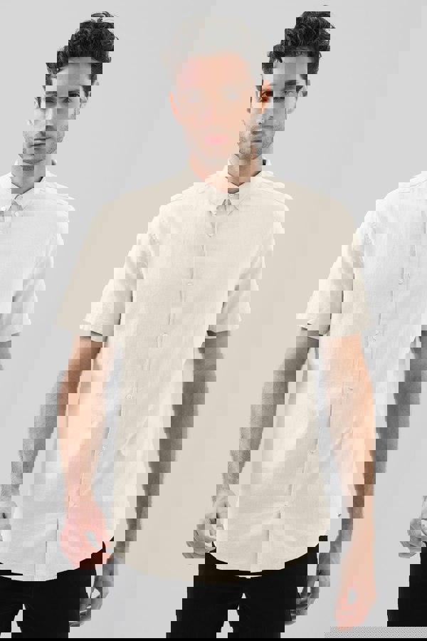 ENORSIA Solid Linen Blend Short Sleeve Shirt