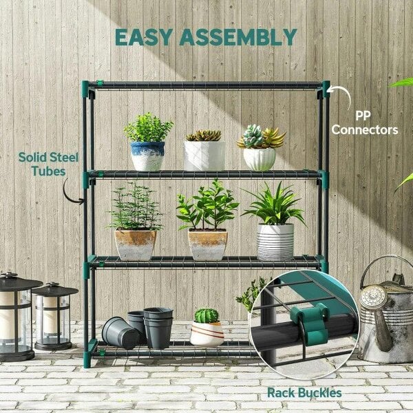 Bobobiy 4-Tier Plant Stand Indoor Outdoor, Set of 2 Metal Plant Shelf with Rack Buckles for Easy Assembly, Flower Display Rack