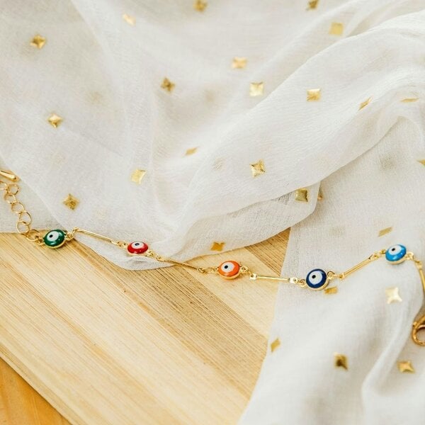 The Colourful Aura Gold and Silver Evil Eye Charm Dainty Minimalist Protection Bracelet