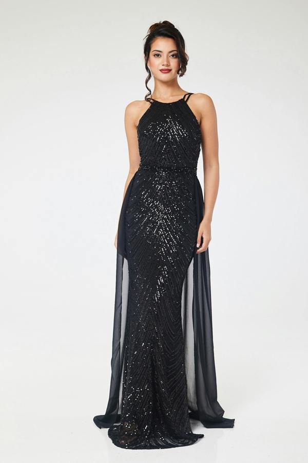 LuvForever Shia - Black Sequin Maxi Dress
