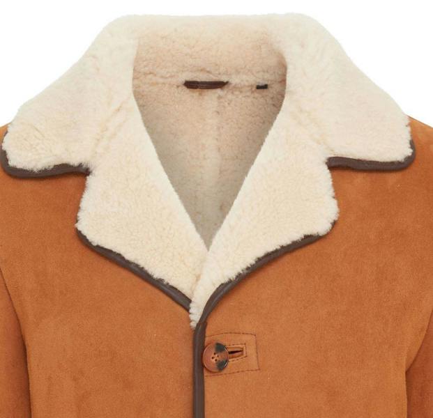 Infinity Leather Mens Tan Shearling Sheepskin Car Coat - Cordova