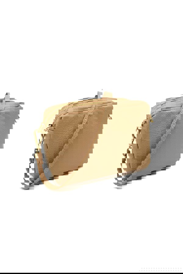 Kitise Italian Genuine Leather Crossbody Bag with Double Zipper Compartments