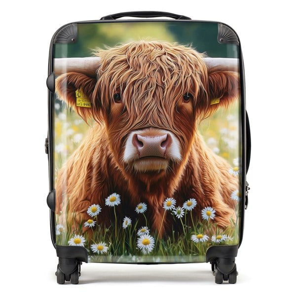 Warren Reed Highland Cown and Daisies Suitcase