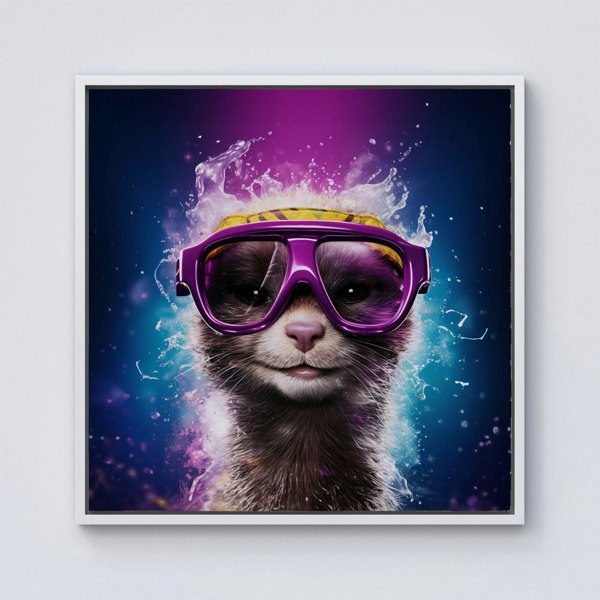 Warren Reed Splash Art Ferret Purple Framed Canvas