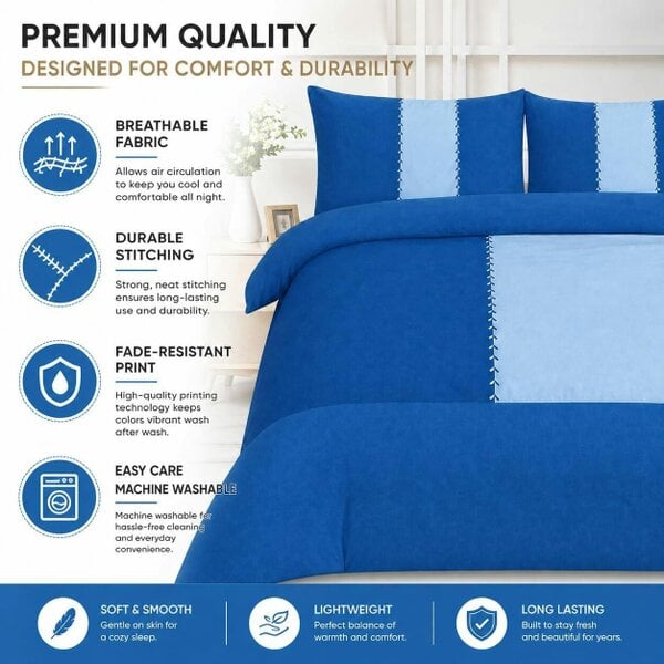 Night Zone Suede Patch Polycotton Duvet Cover Set – Soft Touch Patchwork Bedding with Pillowcases