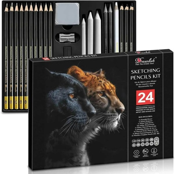 Drawlish Drawing Set for Adults – 24-Piece Artist Pencil Set for Artists & Professionals