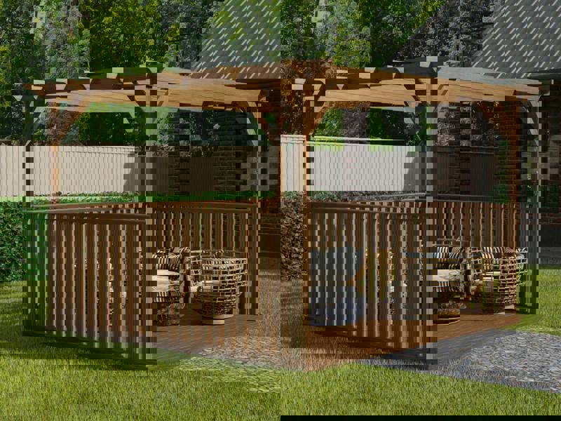 Arbor Garden Solutions Square Pergola And Decking Kit With Three Side Balustrade