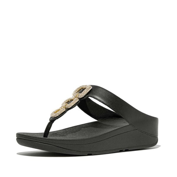 FitFlop FINO CRYSTAL-CHAIN Womens Toe Post Sandals Black