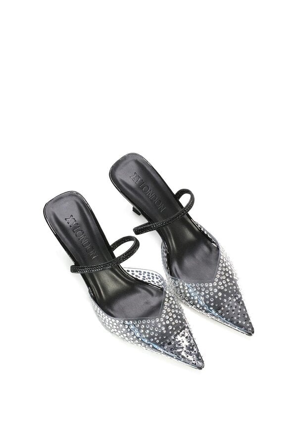 XY LONDON Clear Perspex Diamante Stiletto Heel Slingback Court Shoes