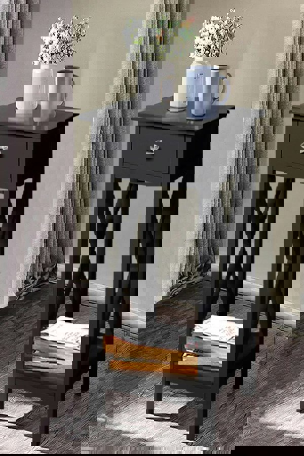 Living and Home 2 Tier Wooden Slim Side Table Bedside Sofa Side Table with Drawer&Shelf Wood Nightstand