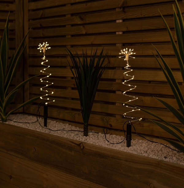 Samuel Alexander 30cm Set of 4 Light up Silver Shaped Christmas Tree Garden Path Lights with 200 Warm White LEDs