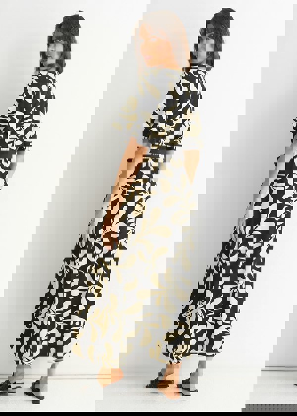 Gini London Floral V Neck Elasticated Waist Midi Dress