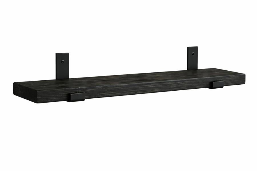 Ebony reclaimed scaffold board shelf supplied with black metal brackets