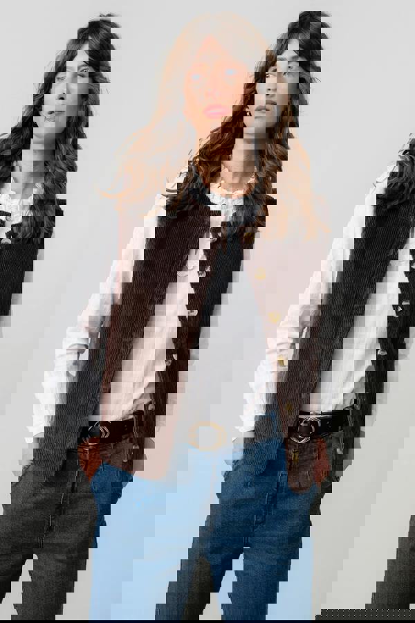 Lily & Me Dusk Stretch Cotton Jumbo Cord Gilet Chocolate