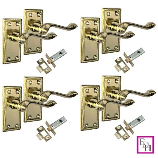 EDH Door Hardware Georgian Style Scroll Brass Finish Door Handles,Internal Door handles,Tubular.
