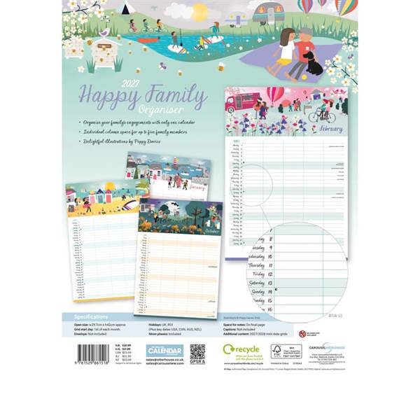 Happy Family A3 Family Organiser 2027, Family Planners, Month To View, Family, Gift