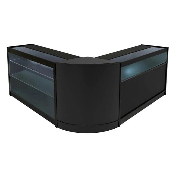 Triton LED Shop Counter Set in sleek black, featuring a modern design with glass display shelves and smooth surfaces for retail use