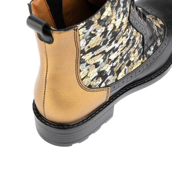 Embassy London Milliner - Black & Gold - Women's leather round toe side zipper ankle boot in gold