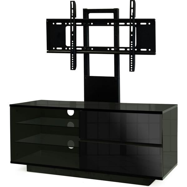 Homeology GALLUS Gloss Black with 2-Black Drawers and 3-Shelves 32"-55" LED/LCD/Plasma Cabinet TV Stand with Mounting Arm