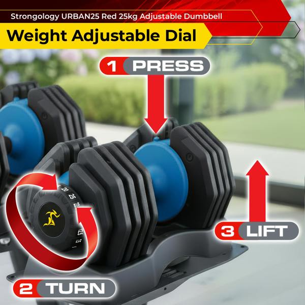 Homeology Urban25 Adjustable Smart Dumbbell 2.5kg to 25kg Single Home Fitness Training Weights Black Blue