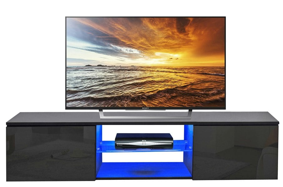 MDA Designs Ara Gloss Black Floating Modern TV Cabinet for Flat TV Screens of up to 65" Wall-Mounted Entertainment Unit with Built-in Blue LED Lights