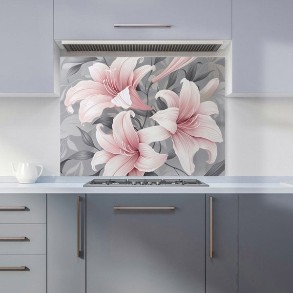 Warren Reed - Designer Pink Lilies On Grey Kitchen Splashback