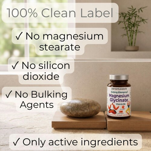 Dietapplements Magnesium Glycinate & Vitamin B6 for the Nervous System & Fatigue
