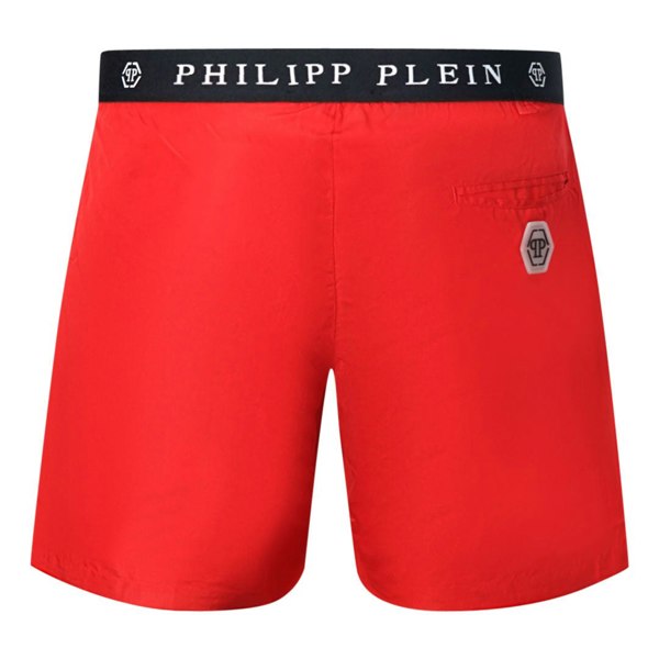 Philipp Plein Branded Waistband Red Swim Shorts