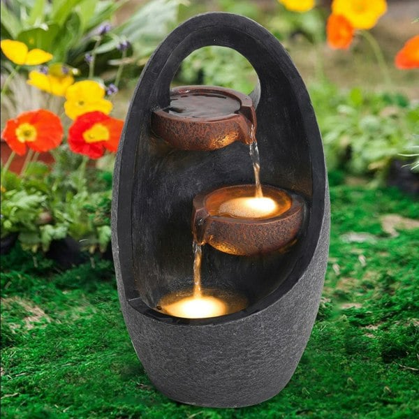 Garden Water Feature Fountain with LED Light Electric Pump Cascade Home Decor Fountains & Waterfalls Living and Home